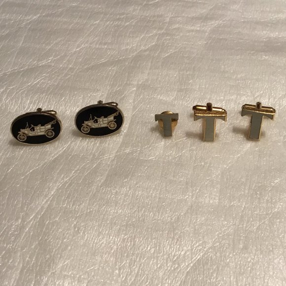 Two vintage pairs of Dante cufflinks - old car & T initial - Picture 1 of 9